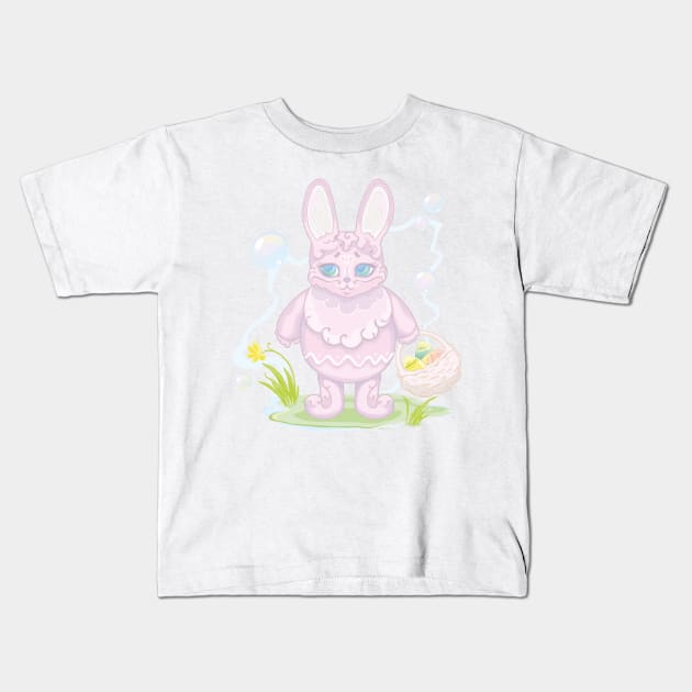 Easter pink bunny with a basket of eggs Kids T-Shirt by Santa Muertes